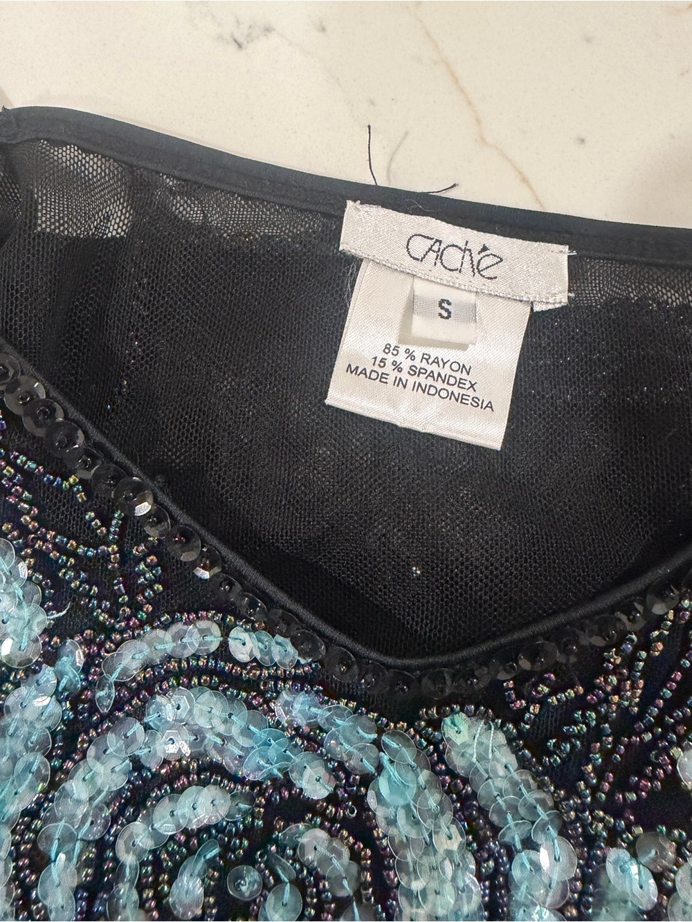 Cache Black Sheer Beaded Cami with Blue Rose Embellishments - Picture 6 of 6